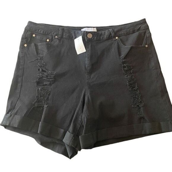 Ashley Stewart NEW curvy girl plus size 22 black distressed shorts - Picture 1 of 9